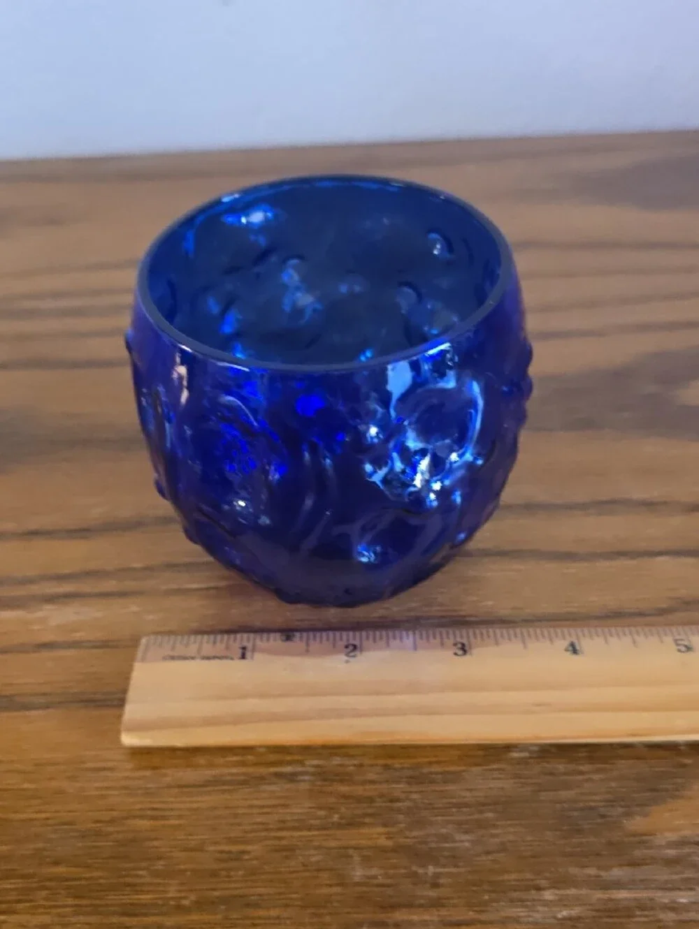 Mid-Century El Rancho Bryce Cobalt Blue Textured Glass Candle Holder Tote 13